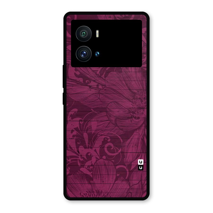 Magenta Floral Pattern Metal Back Case for iQOO 9 Pro