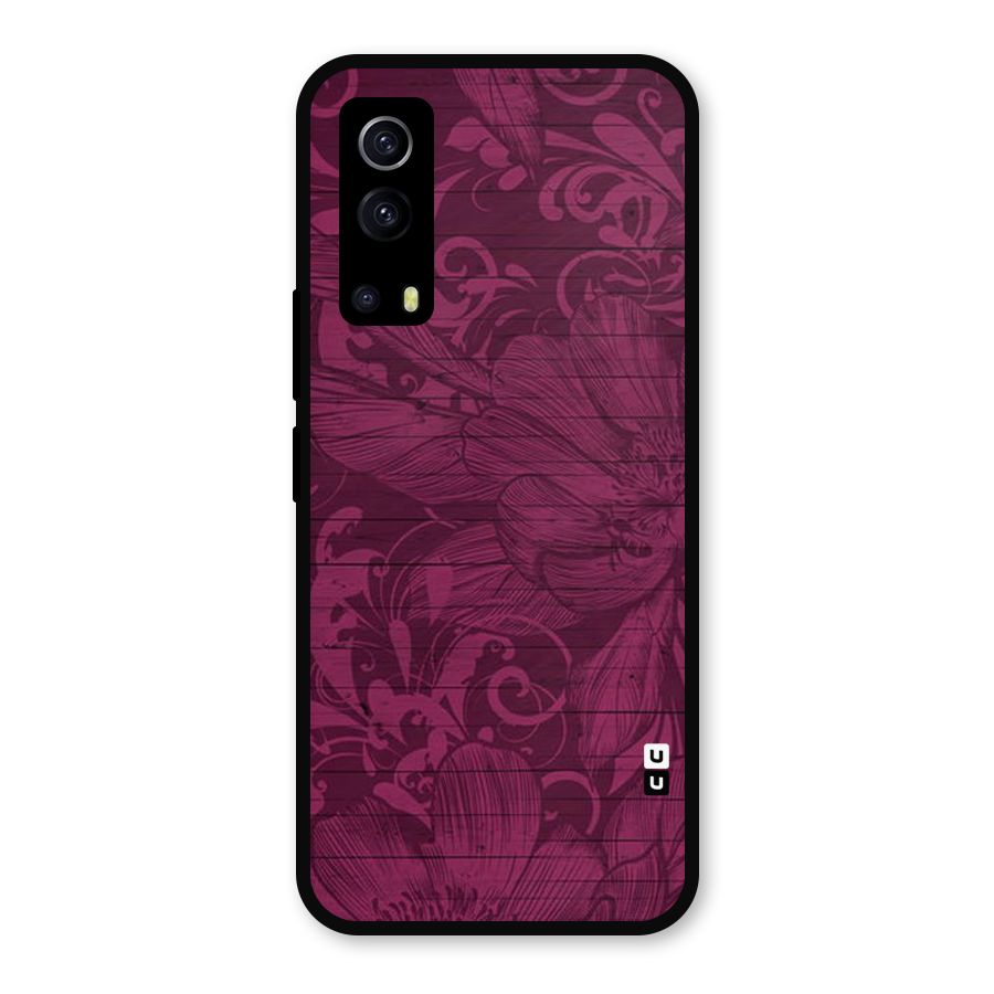 Magenta Floral Pattern Metal Back Case for iQOO Z3