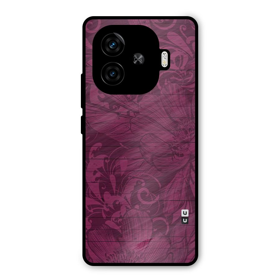 Magenta Floral Pattern Metal Back Case for iQOO Z9 Turbo