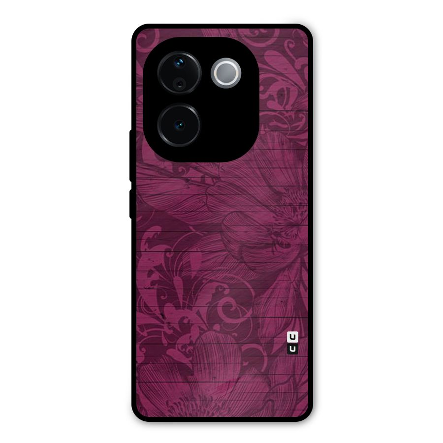 Magenta Floral Pattern Metal Back Case for iQOO Z9s Pro