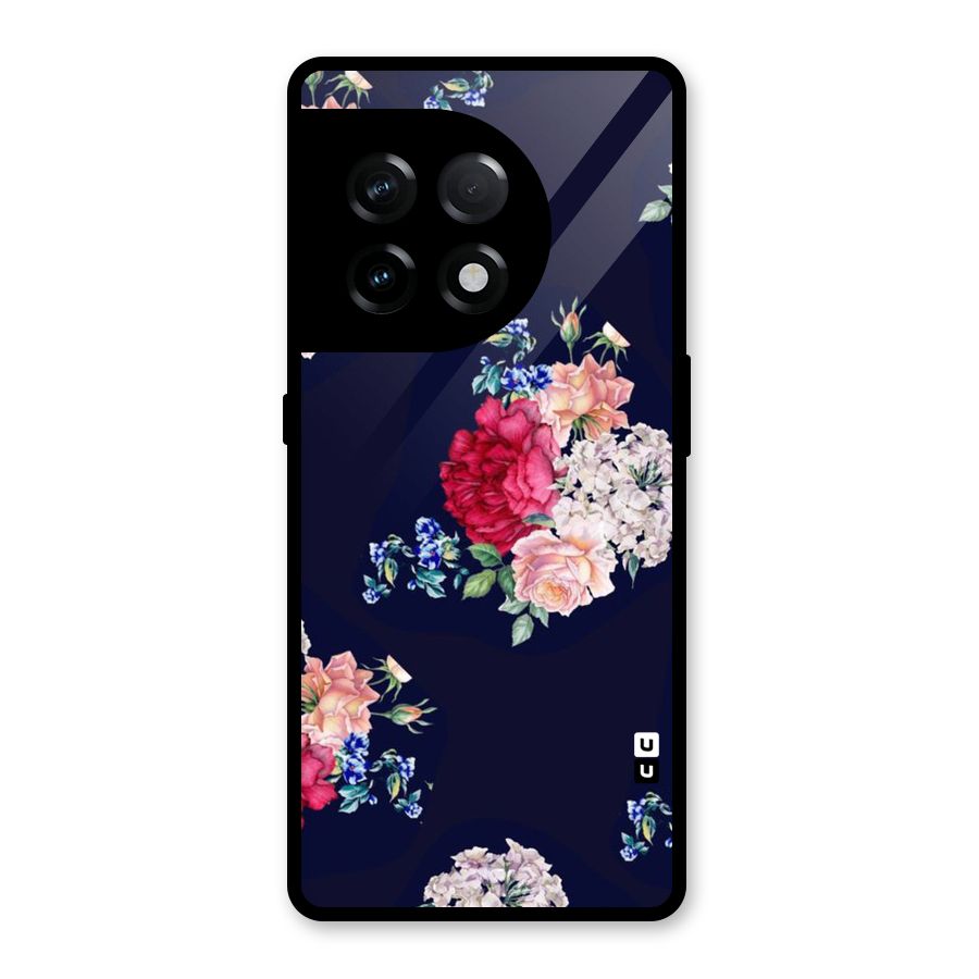 Magenta Peach Floral Glass Back Case for OnePlus 11R