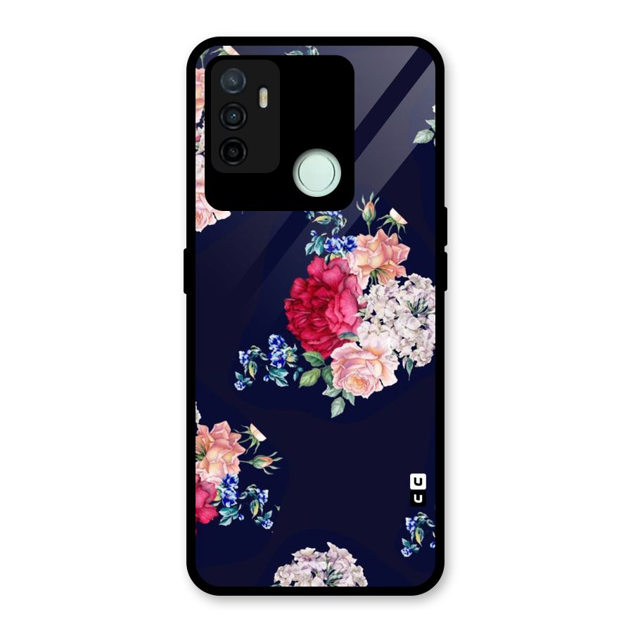 Magenta Peach Floral Glass Back Case for Oppo A53