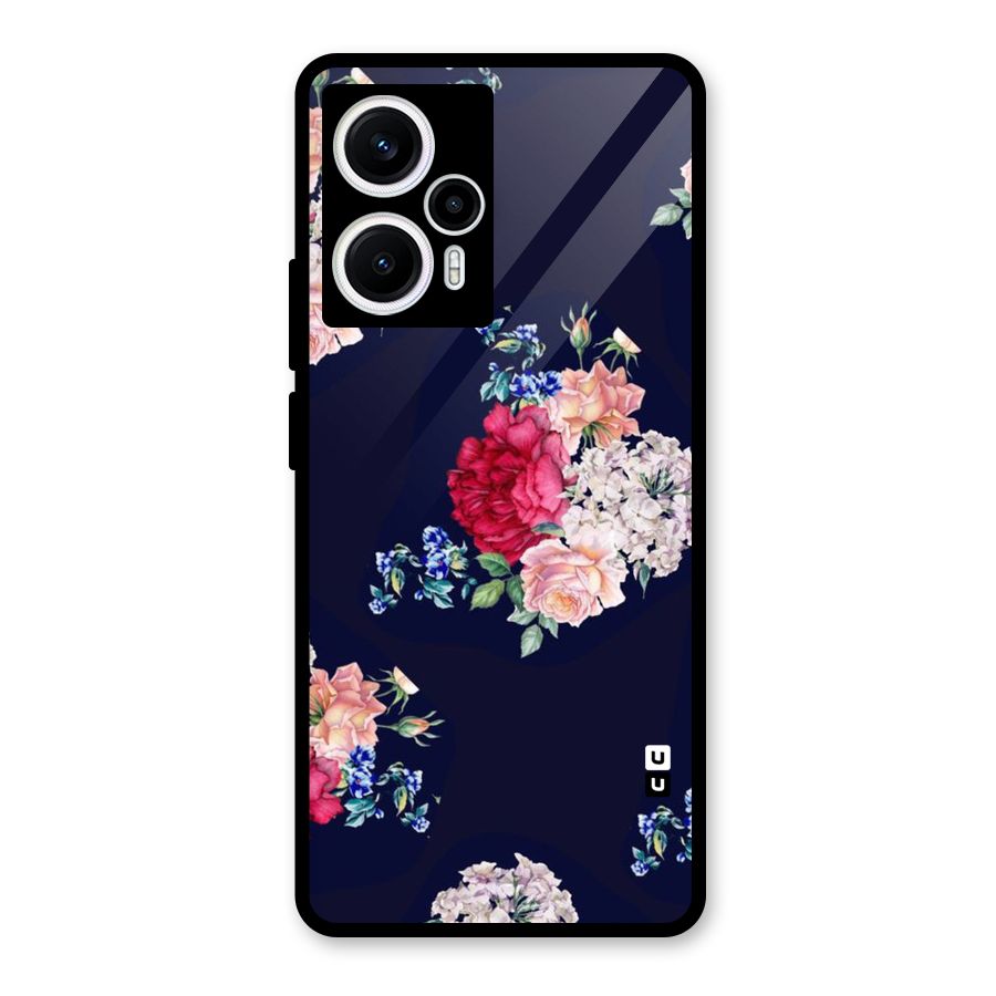 Magenta Peach Floral Glass Back Case for Poco F5