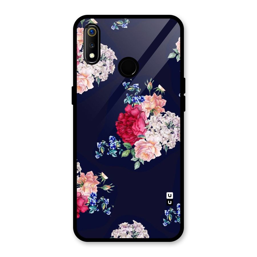 Magenta Peach Floral Glass Back Case for Realme 3