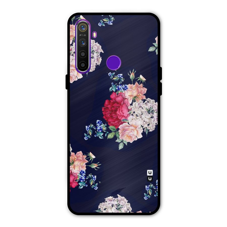 Magenta Peach Floral Glass Back Case for Realme 5s