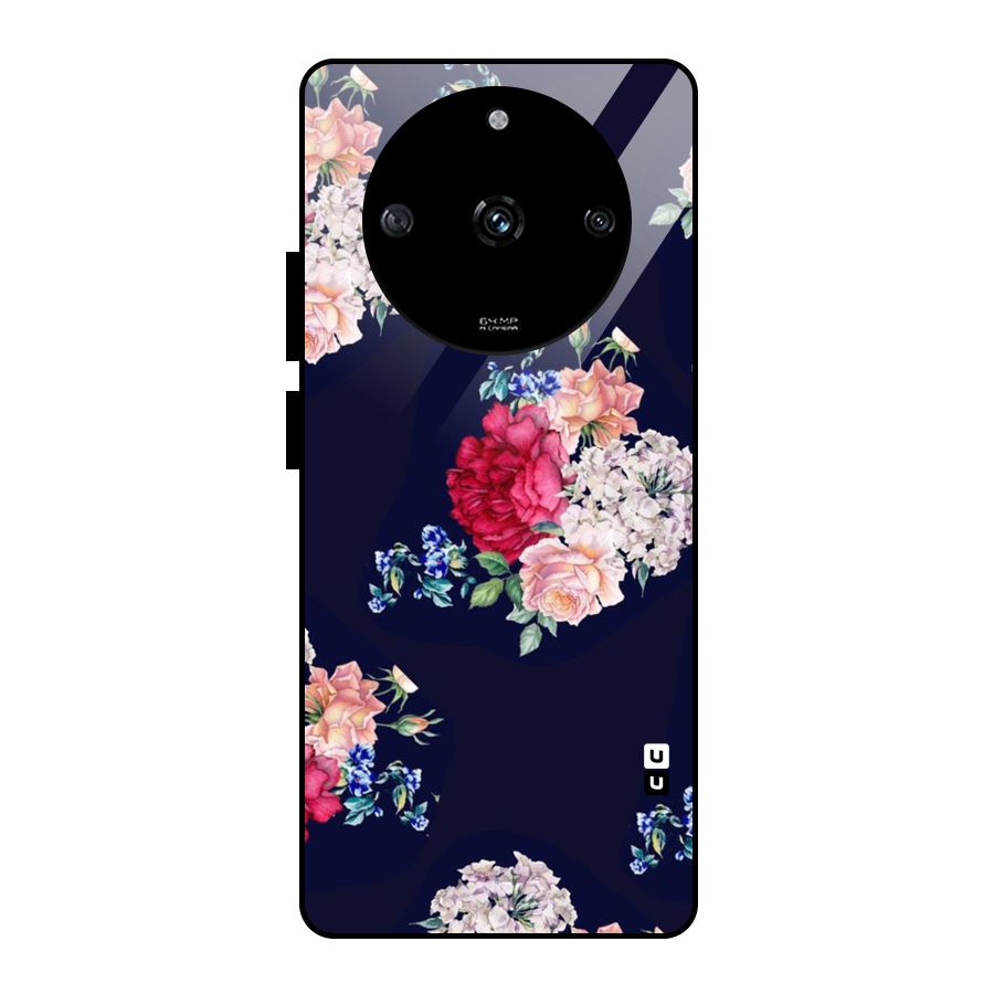Magenta Peach Floral Glass Back Case for Realme Narzo 60 5G