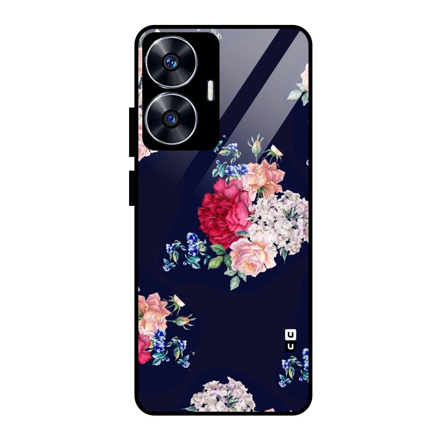 Magenta Peach Floral Glass Back Case for Realme Narzo N55