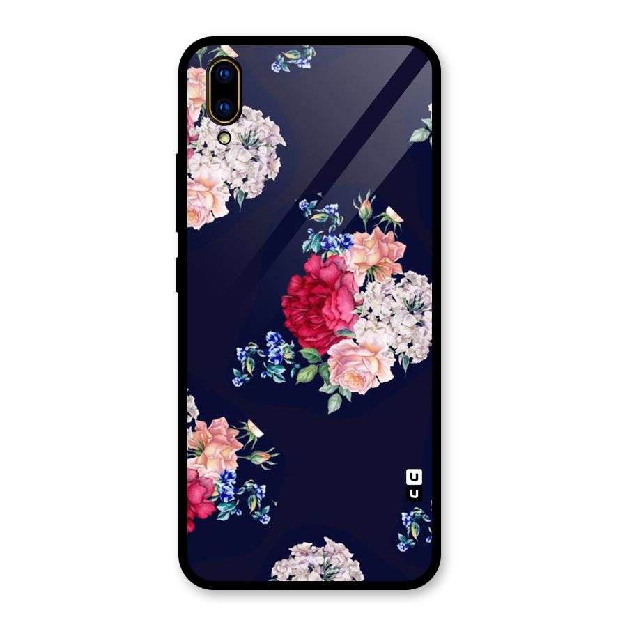 Magenta Peach Floral Glass Back Case for Vivo V11 Pro