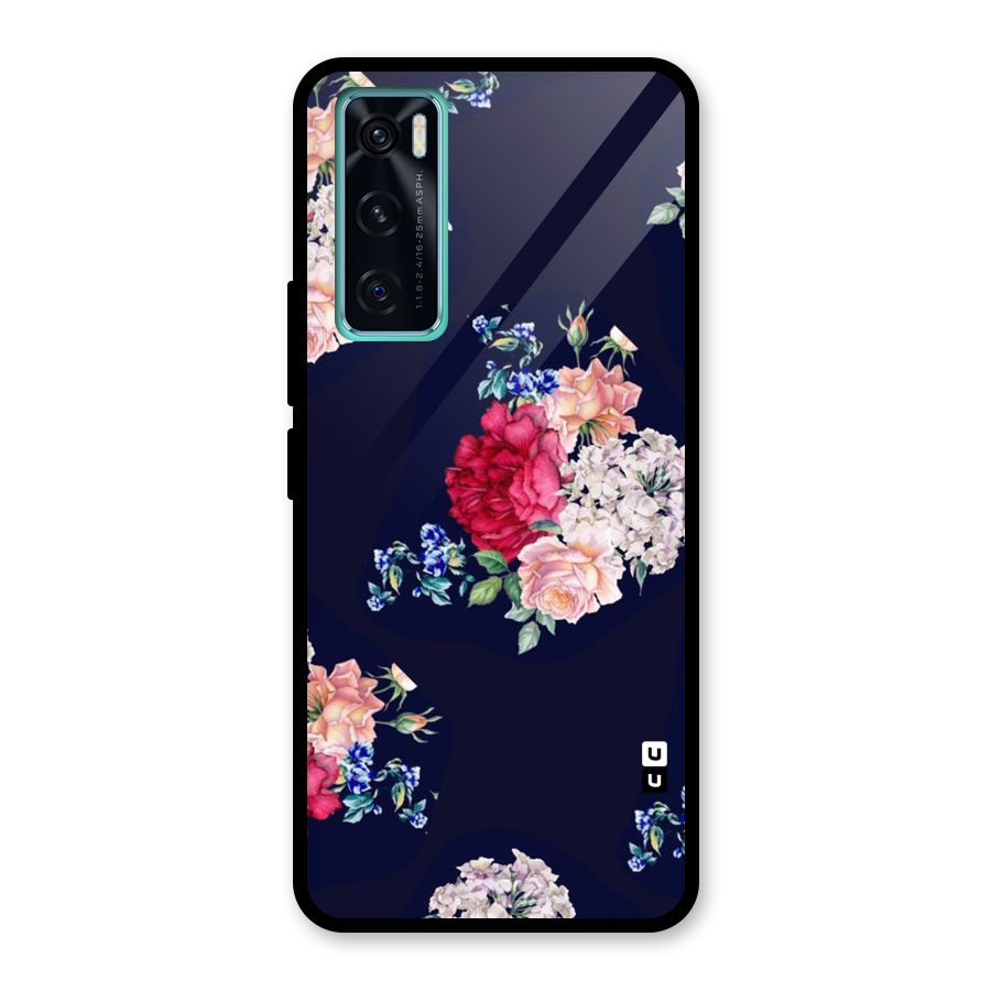 Magenta Peach Floral Glass Back Case for Vivo V20 SE