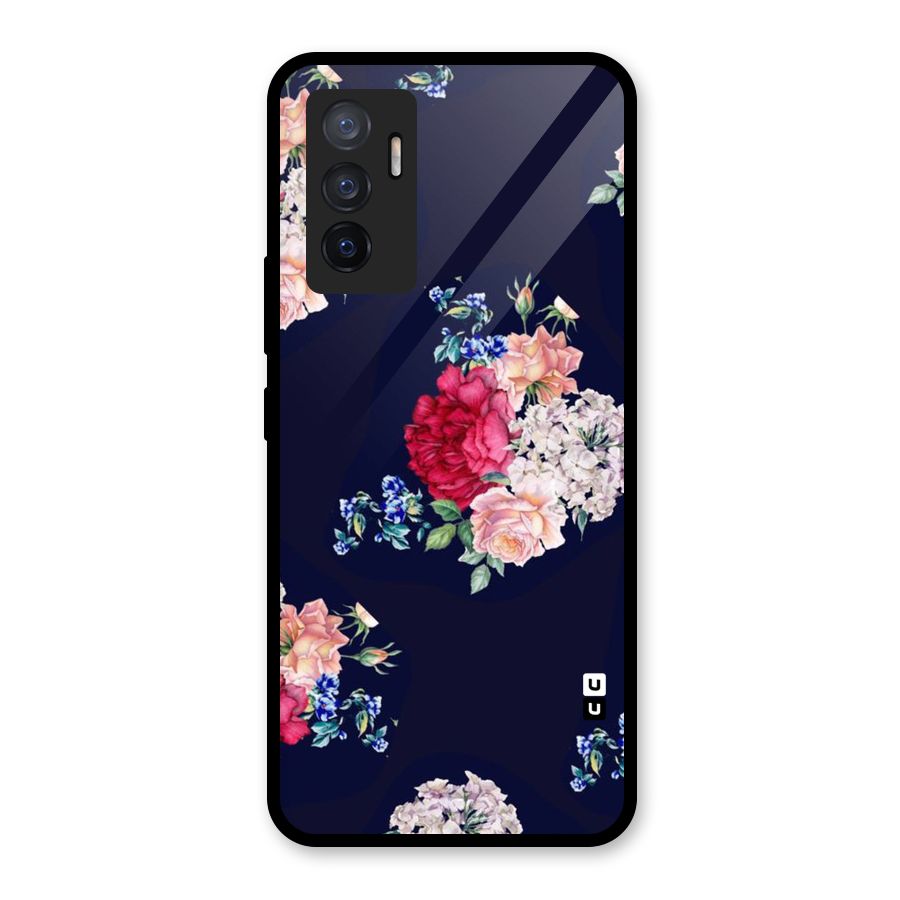 Magenta Peach Floral Glass Back Case for Vivo V23e