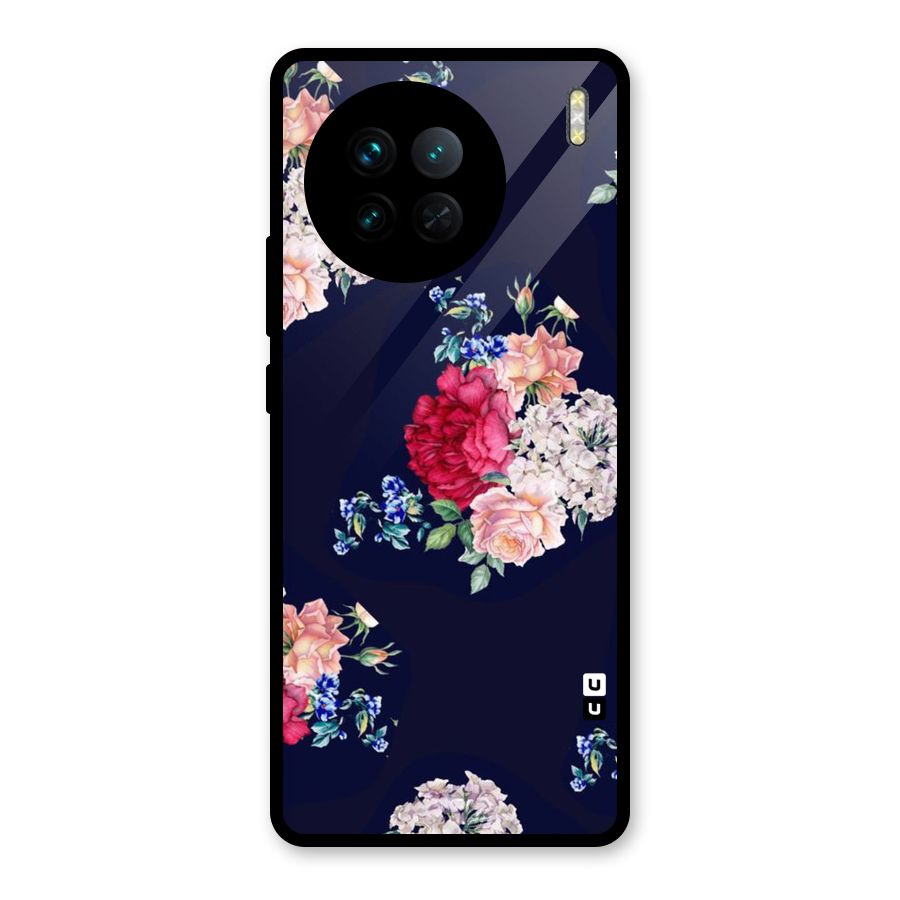 Magenta Peach Floral Glass Back Case for Vivo X90