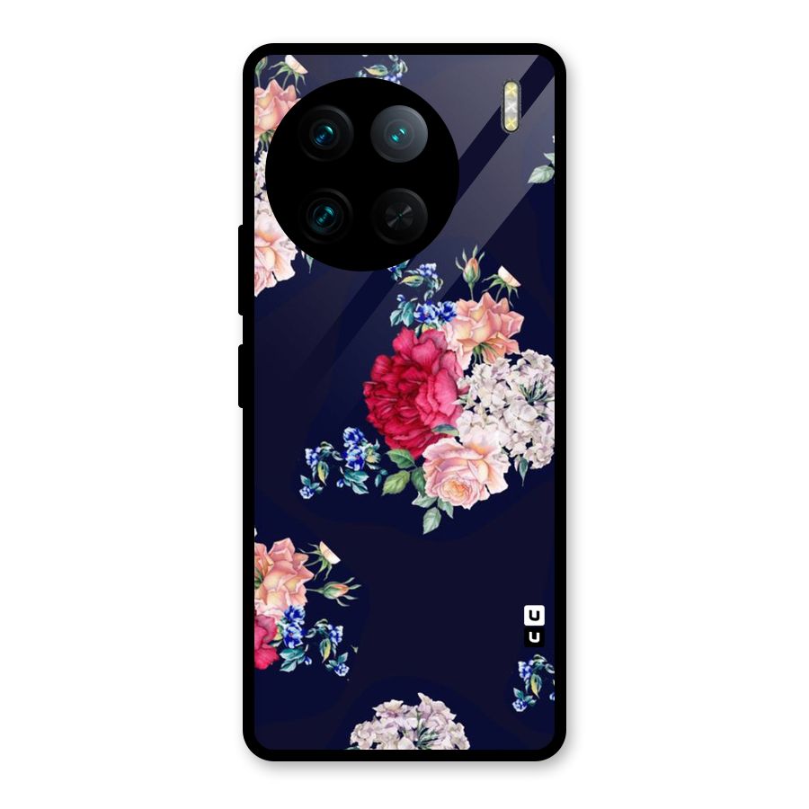 Magenta Peach Floral Glass Back Case for Vivo X90 Pro