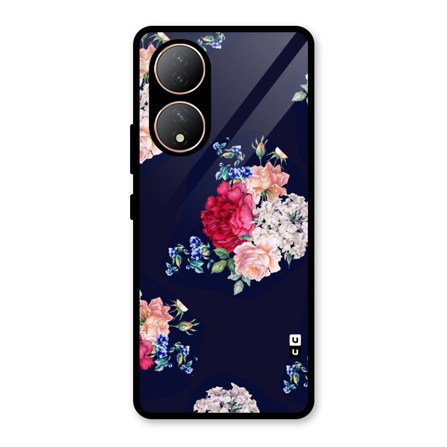 Magenta Peach Floral Glass Back Case for Vivo Y100A