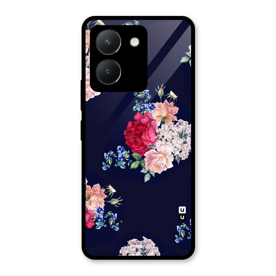 Magenta Peach Floral Glass Back Case for Vivo Y36