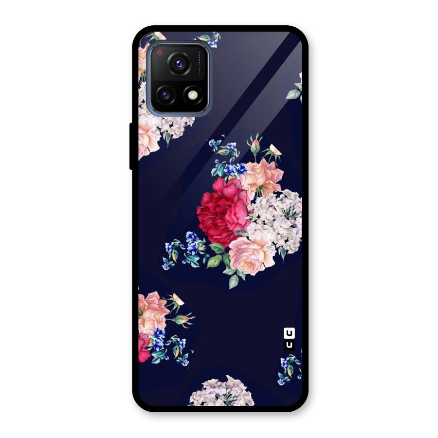 Magenta Peach Floral Glass Back Case for Vivo Y72 5G