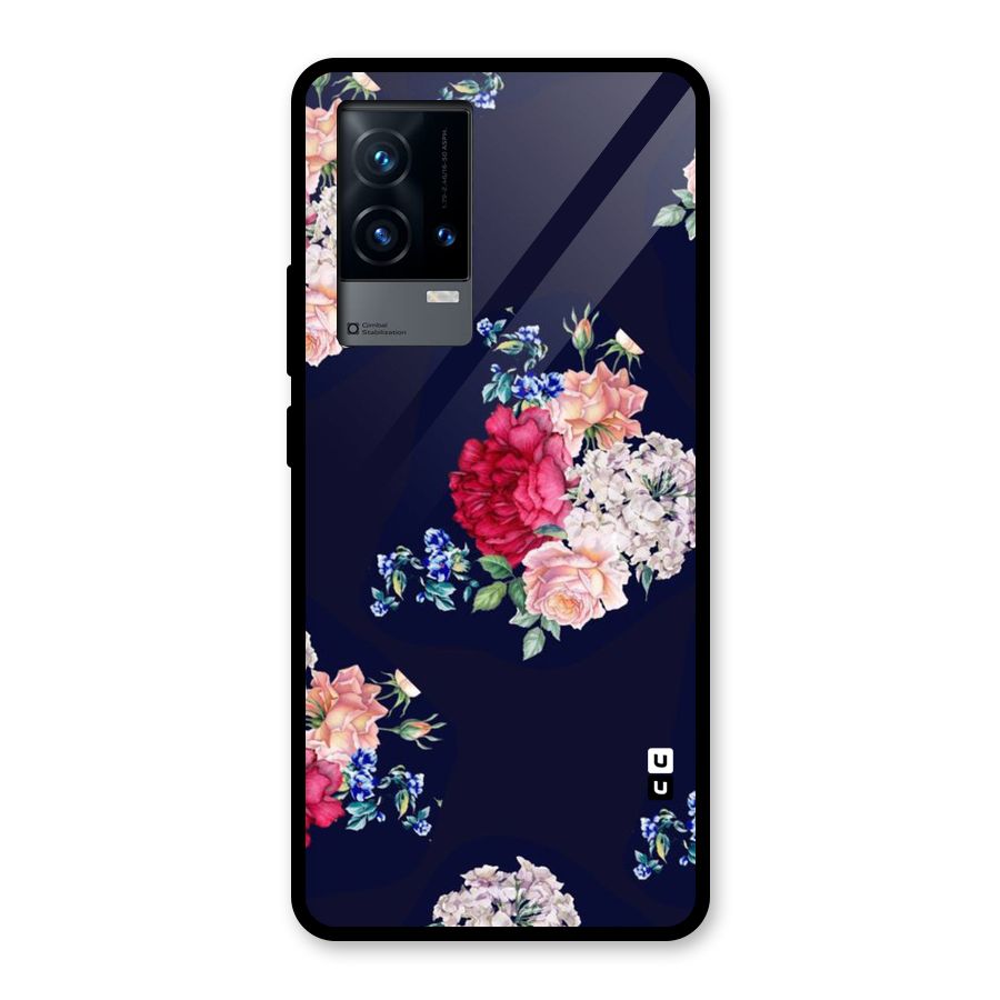 Magenta Peach Floral Glass Back Case for iQOO 9 5G