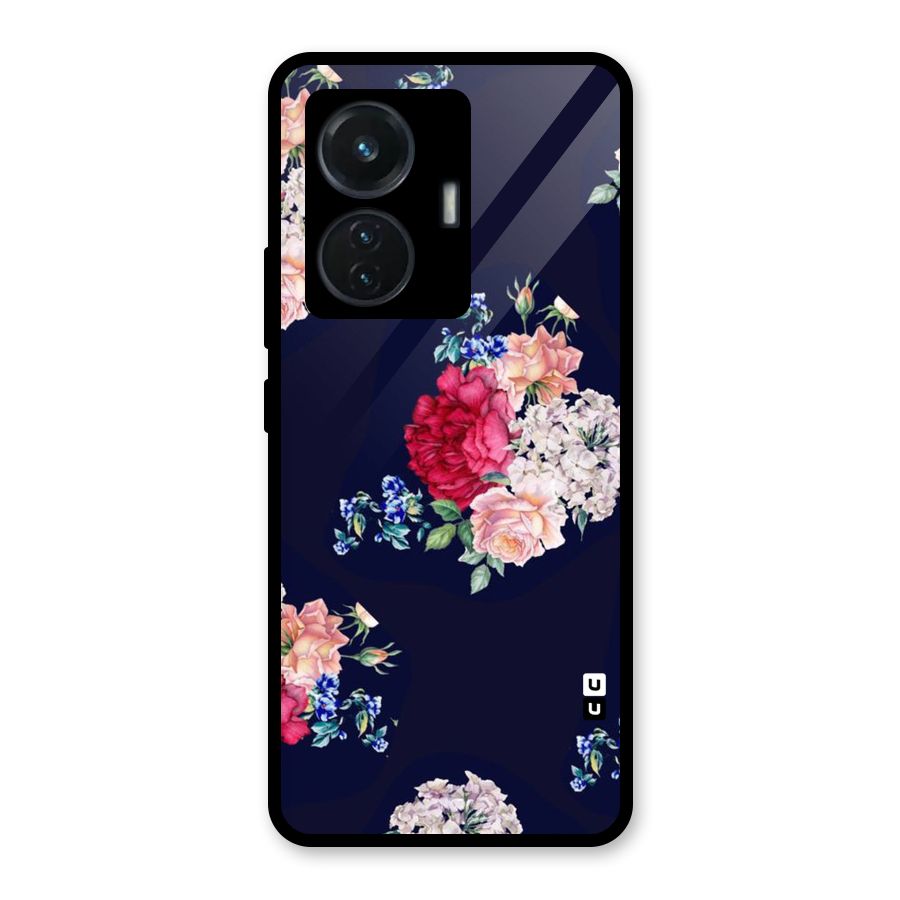 Magenta Peach Floral Glass Back Case for iQOO Z6 44W