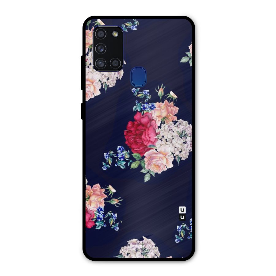 Magenta Peach Floral Metal Back Case for Galaxy A21s
