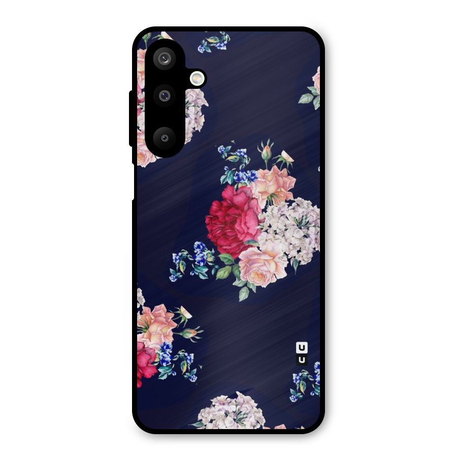 Magenta Peach Floral Metal Back Case for Galaxy M16