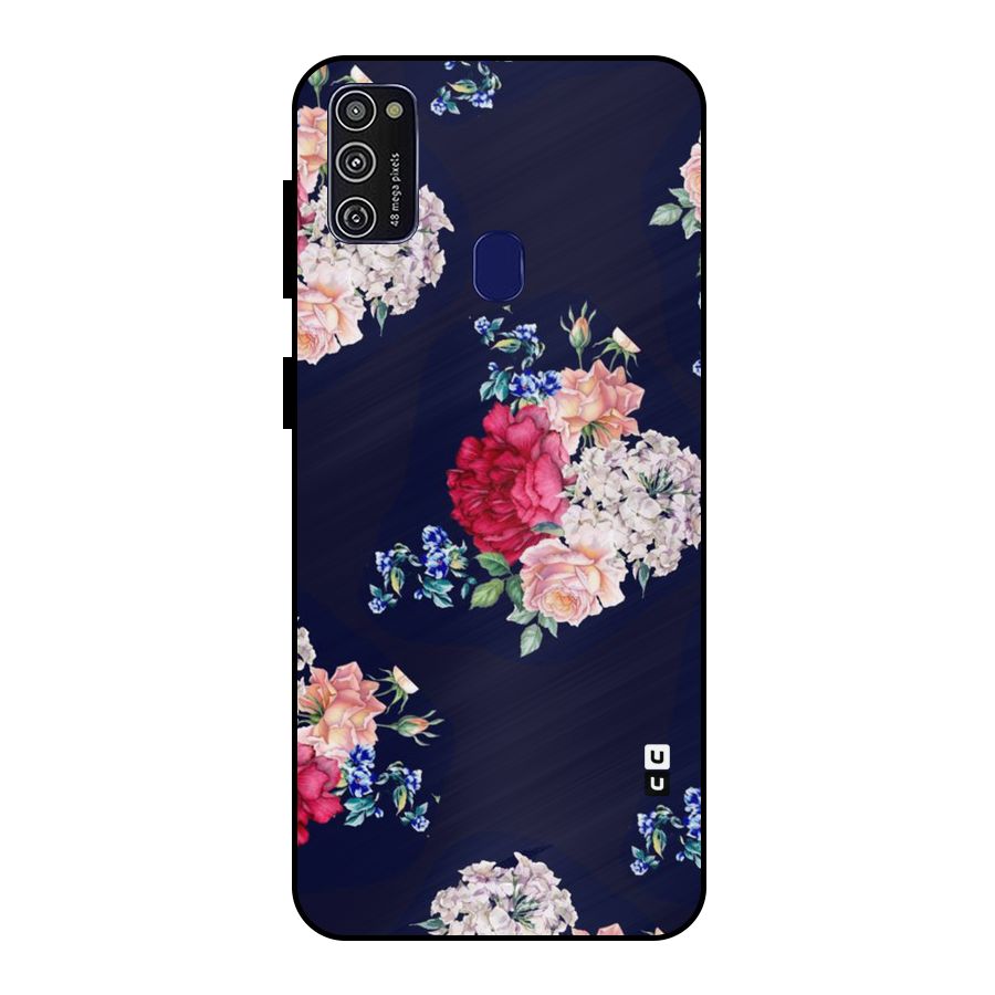 Magenta Peach Floral Metal Back Case for Galaxy M30s