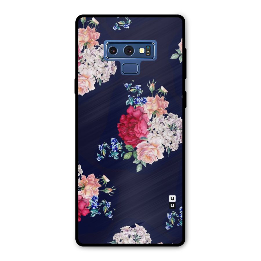 Magenta Peach Floral Metal Back Case for Galaxy Note 9