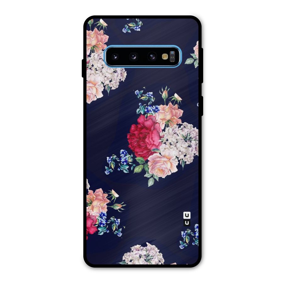 Magenta Peach Floral Metal Back Case for Galaxy S10