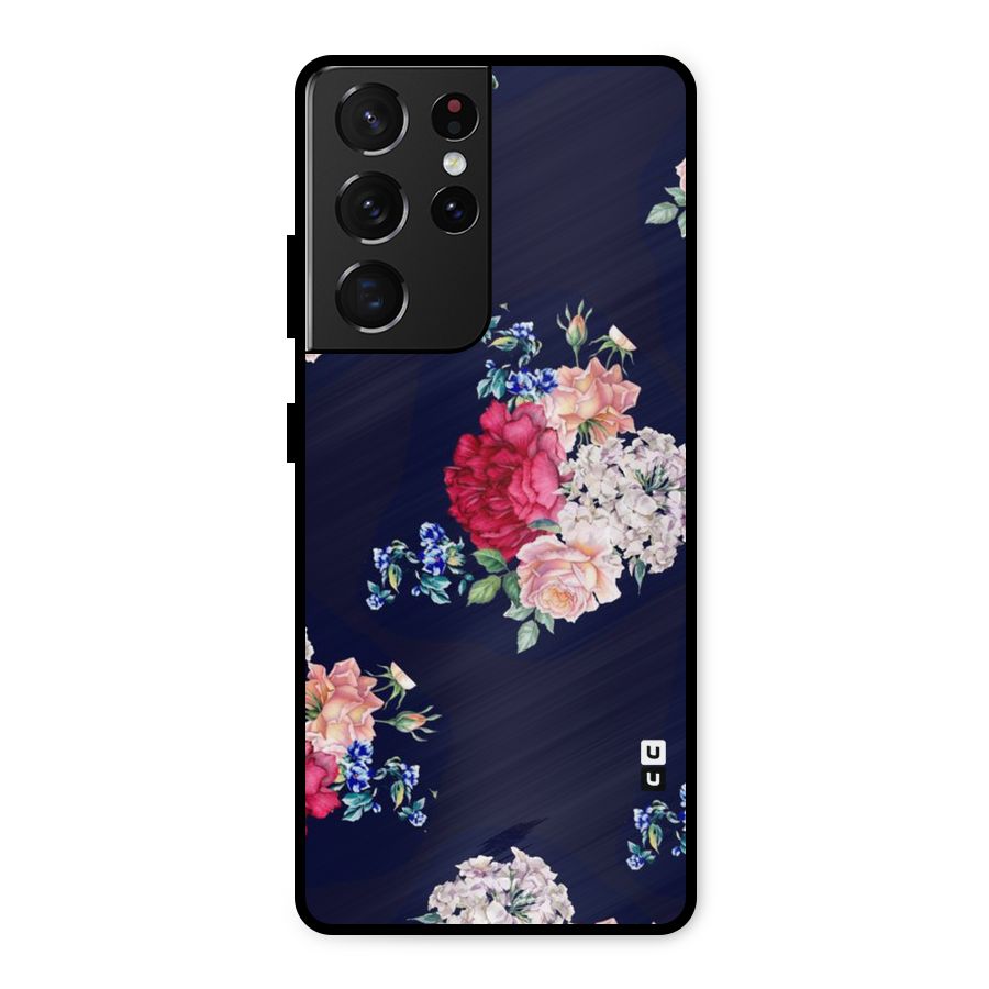 Magenta Peach Floral Metal Back Case for Galaxy S21 Ultra 5G