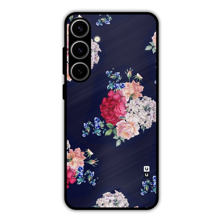 Magenta Peach Floral Metal Back Case for Galaxy S24 Plus