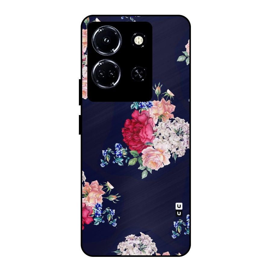 Magenta Peach Floral Metal Back Case for Infinix Note 30 5G