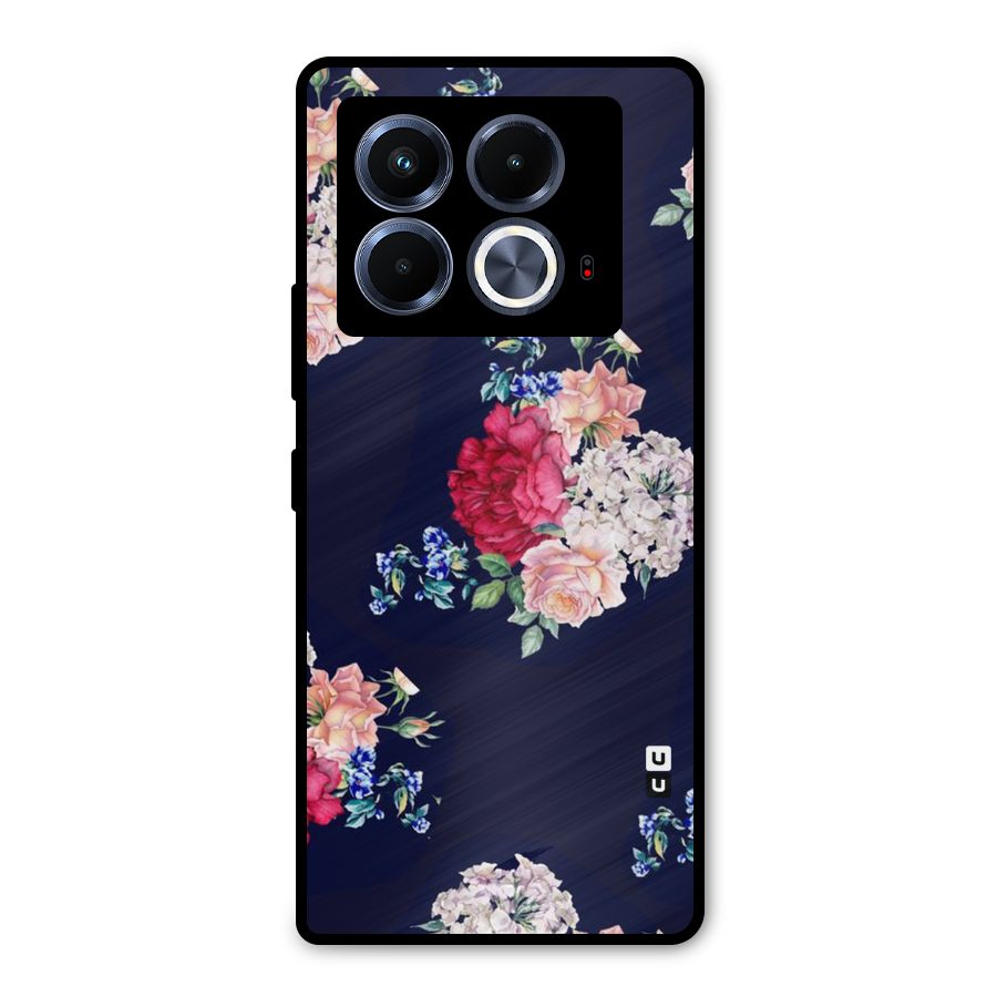 Magenta Peach Floral Metal Back Case for Infinix Note 40 5G