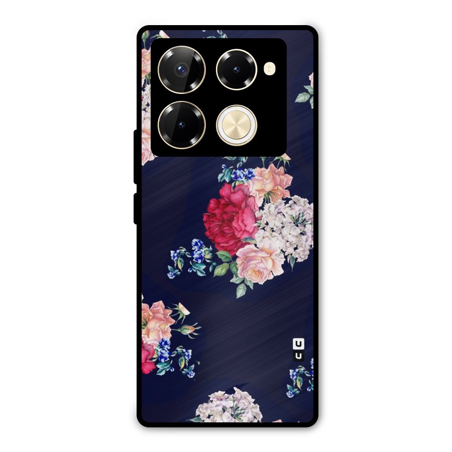 Magenta Peach Floral Metal Back Case for Infinix Note 40 Pro Plus