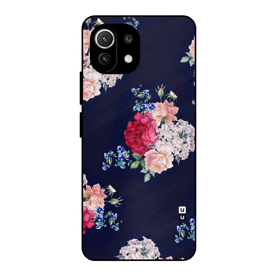 Magenta Peach Floral Metal Back Case for Mi 11 Lite