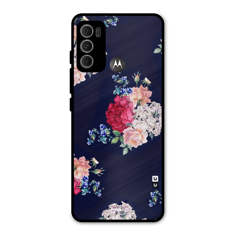 Magenta Peach Floral Metal Back Case for Moto G60