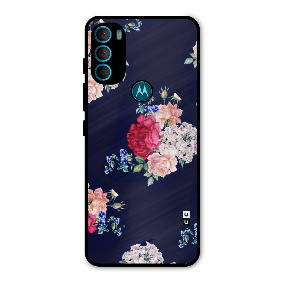Magenta Peach Floral Metal Back Case for Moto G71 5G