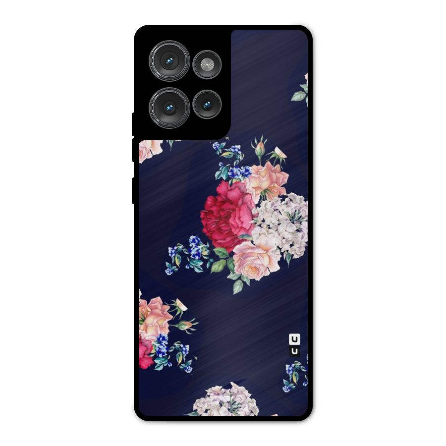 Magenta Peach Floral Metal Back Case for Motorola Edge 50