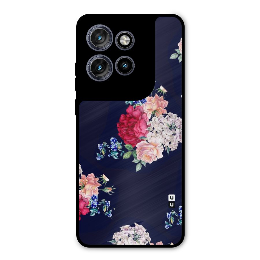 Magenta Peach Floral Metal Back Case for Motorola Edge 50 Neo