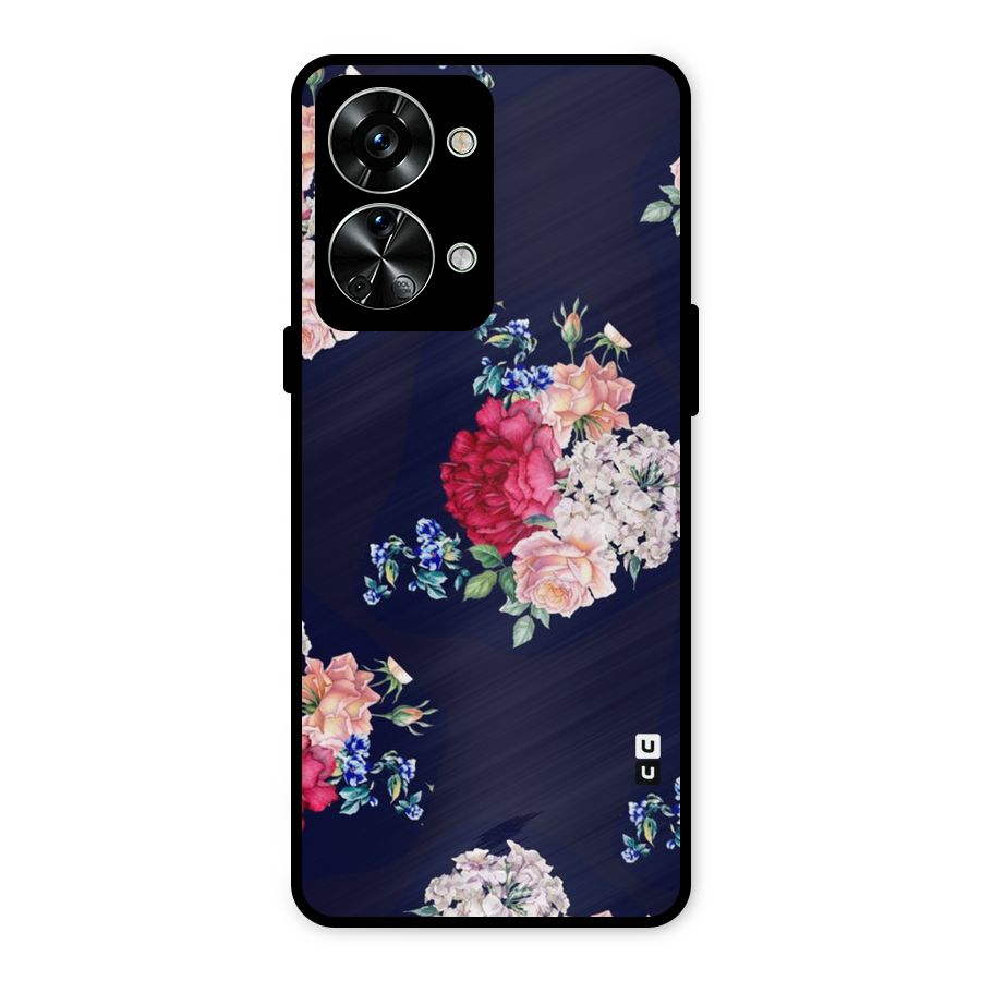 Magenta Peach Floral Metal Back Case for OnePlus Nord 2T