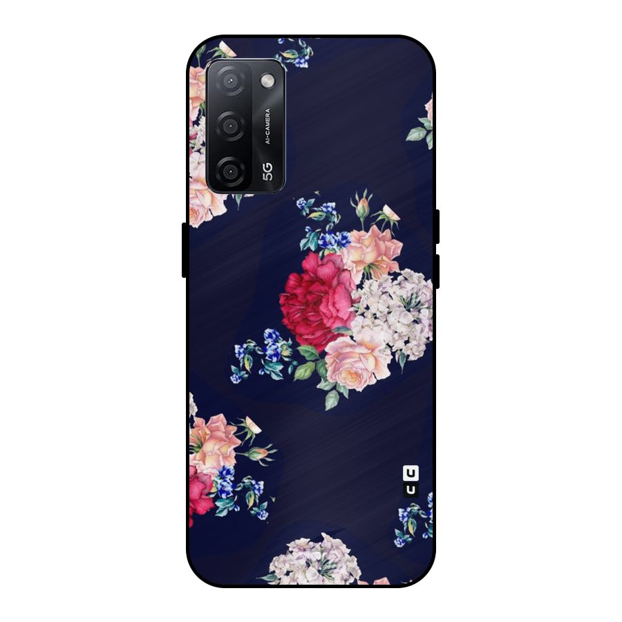 Magenta Peach Floral Metal Back Case for Oppo A53s 5G