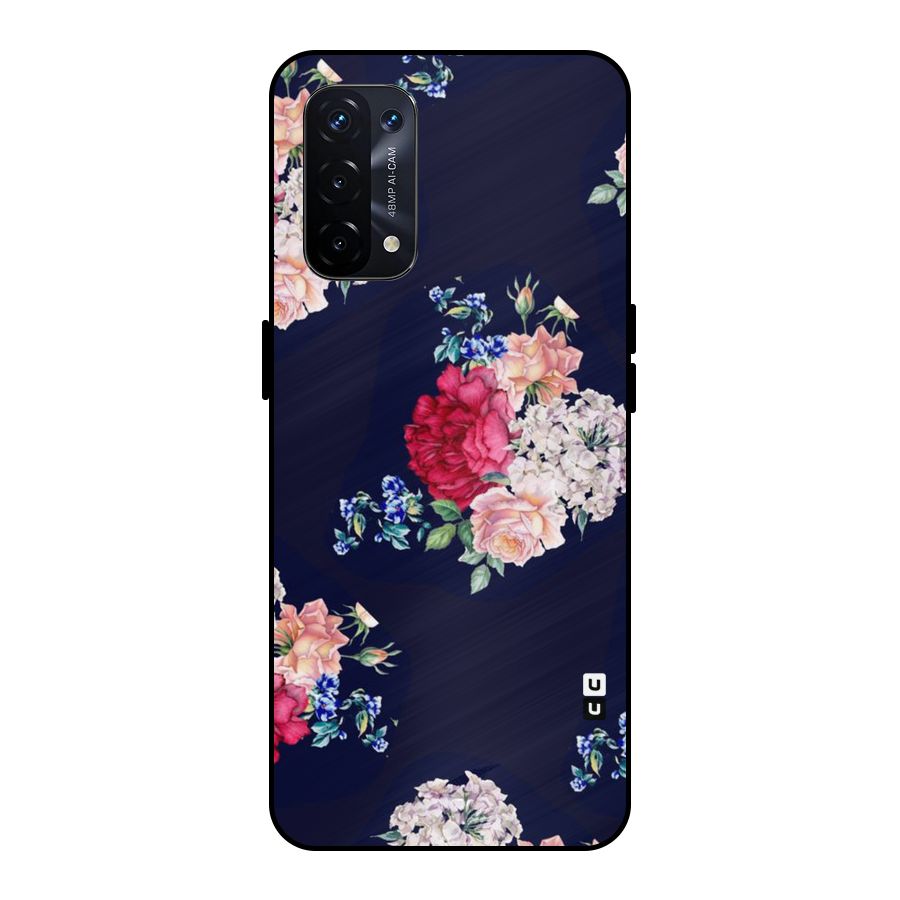 Magenta Peach Floral Metal Back Case for Oppo A74 5G