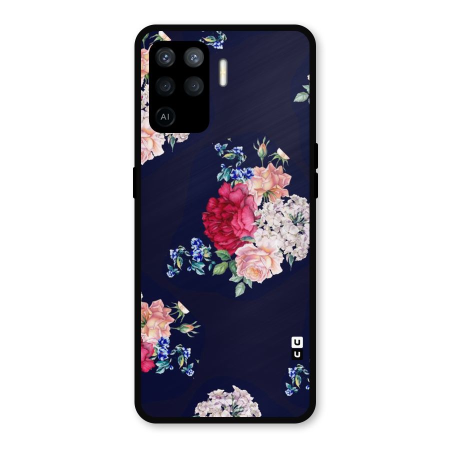 Magenta Peach Floral Metal Back Case for Oppo F19 Pro