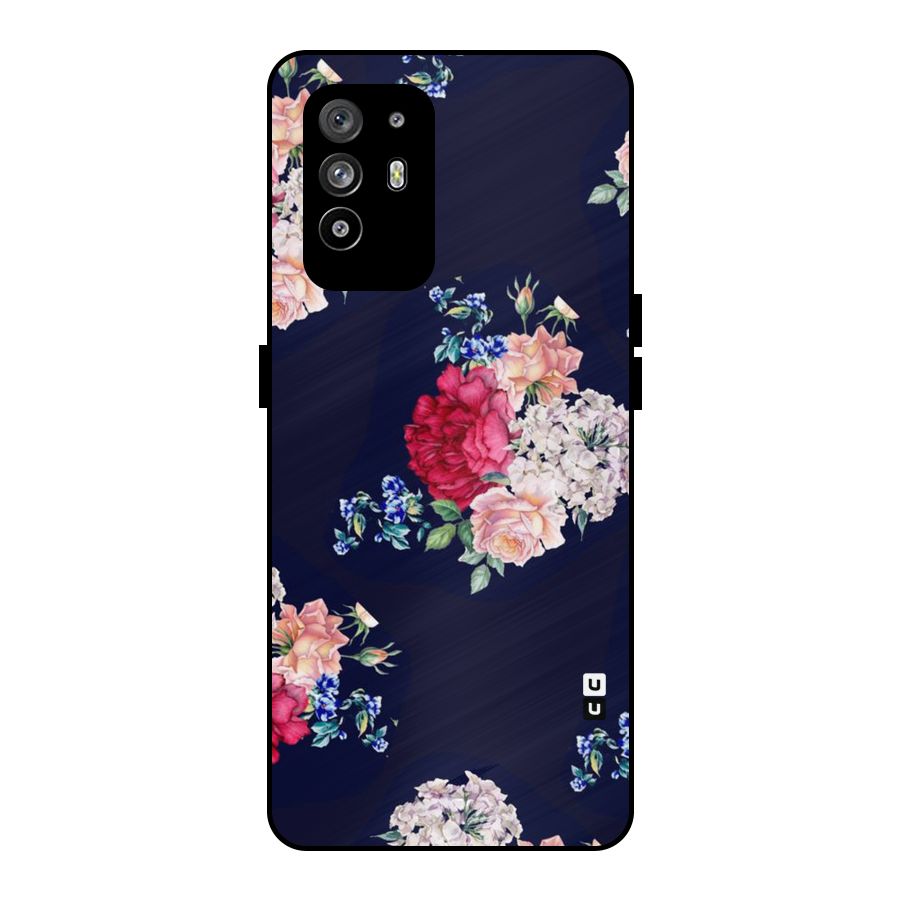 Magenta Peach Floral Metal Back Case for Oppo F19 Pro Plus 5G