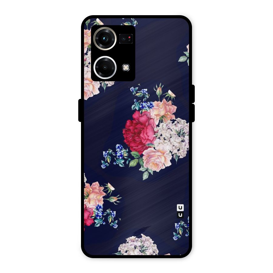 Magenta Peach Floral Metal Back Case for Oppo F21 Pro 4G