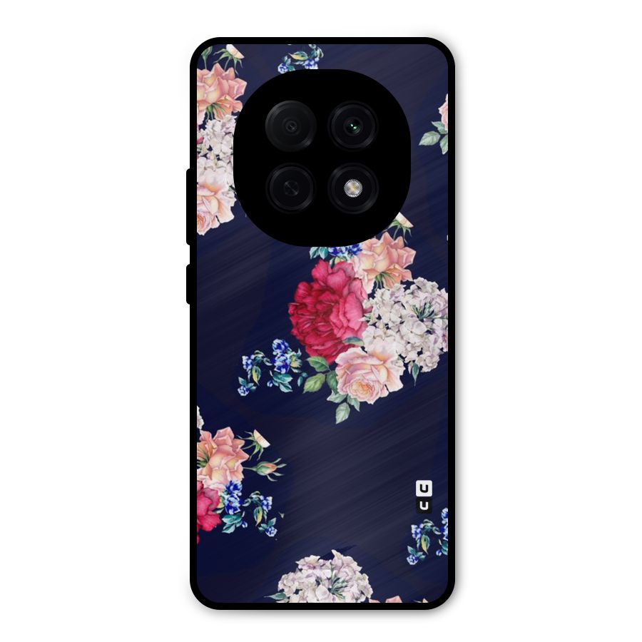 Magenta Peach Floral Metal Back Case for Oppo F29 Pro