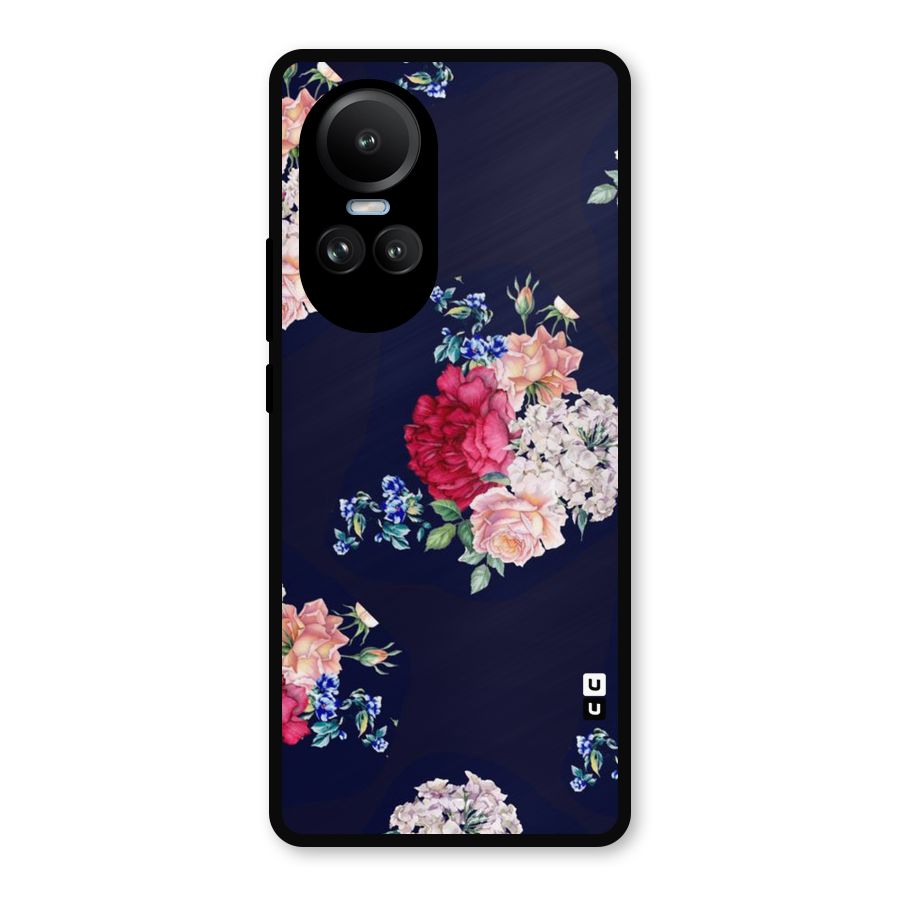 Magenta Peach Floral Metal Back Case for Oppo Reno10 Pro