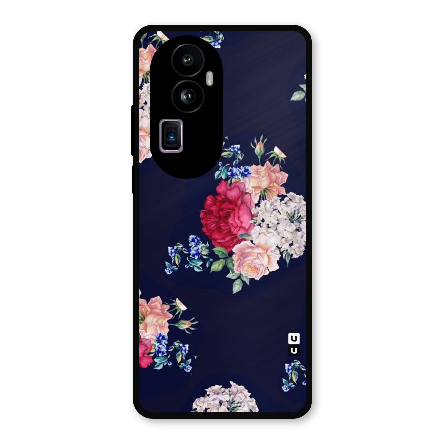 Magenta Peach Floral Metal Back Case for Oppo Reno10 Pro Plus