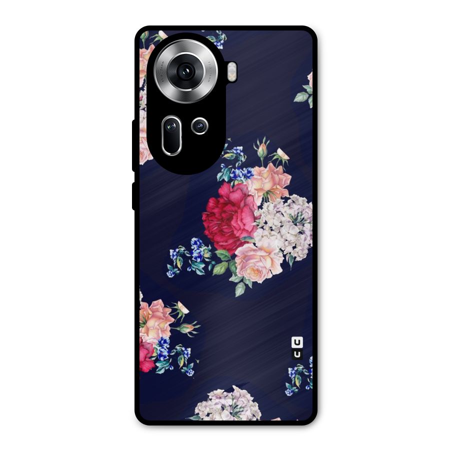 Magenta Peach Floral Metal Back Case for Oppo Reno11 5G