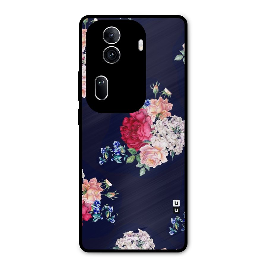 Magenta Peach Floral Metal Back Case for Oppo Reno11 Pro 5G