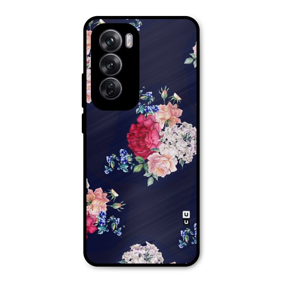 Magenta Peach Floral Metal Back Case for Oppo Reno12 Pro