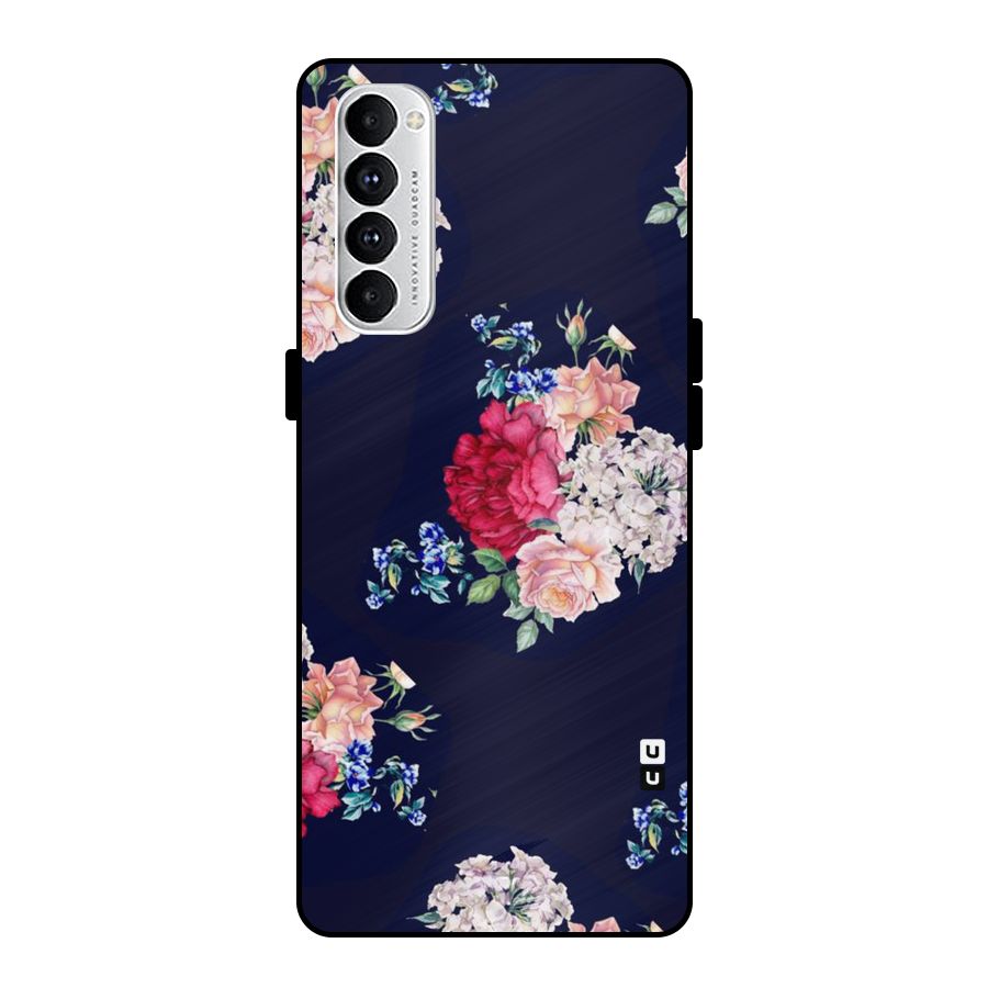 Magenta Peach Floral Metal Back Case for Oppo Reno4 Pro