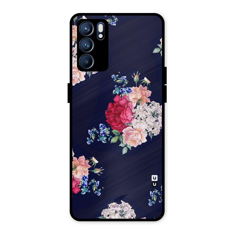 Magenta Peach Floral Metal Back Case for Oppo Reno6 5G